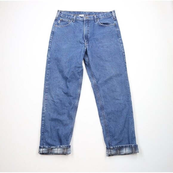 Vintage Y2K 2004 Carhartt Mens 38x34 Faded Spell Out Flannel Lined Denim Jeans